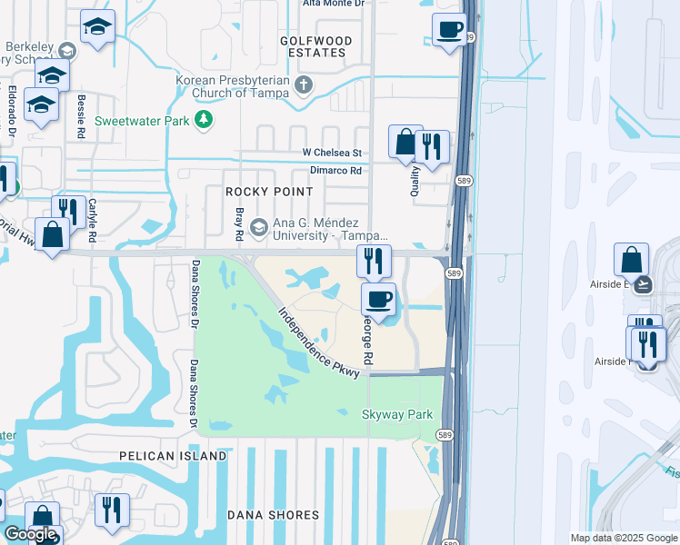 map of restaurants, bars, coffee shops, grocery stores, and more near 4108 George Road in Tampa