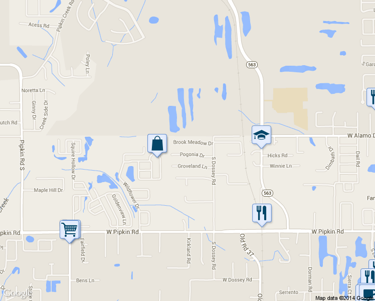 map of restaurants, bars, coffee shops, grocery stores, and more near 1143 Pogonia Drive in Lakeland
