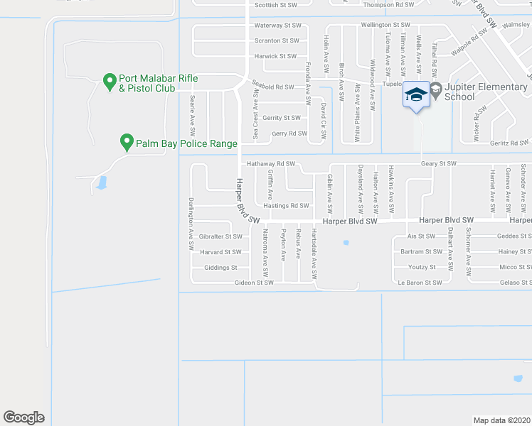 map of restaurants, bars, coffee shops, grocery stores, and more near 784 Griffin Avenue in Palm Bay