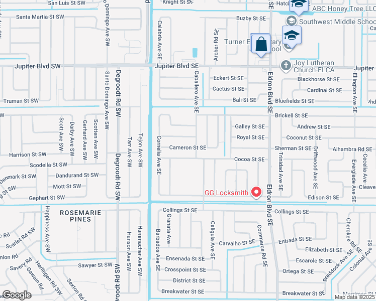 map of restaurants, bars, coffee shops, grocery stores, and more near 178 Cameron Street Southeast in Palm Bay