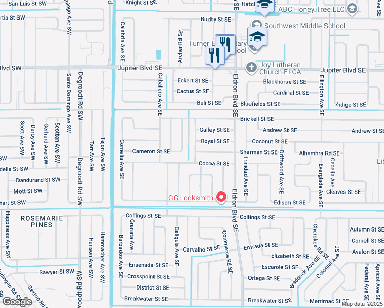 map of restaurants, bars, coffee shops, grocery stores, and more near 772 Hernandes Avenue Southeast in Palm Bay