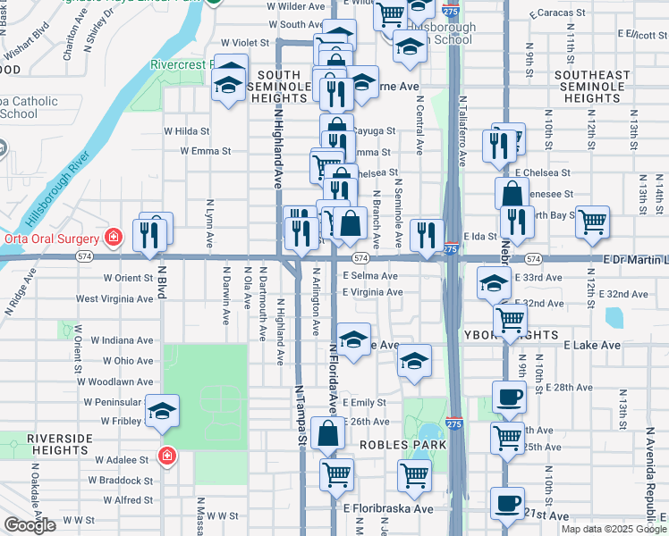 map of restaurants, bars, coffee shops, grocery stores, and more near in Tampa