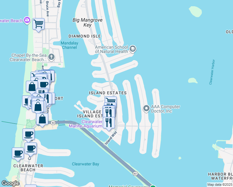 map of restaurants, bars, coffee shops, grocery stores, and more near 333 Island Way in Clearwater