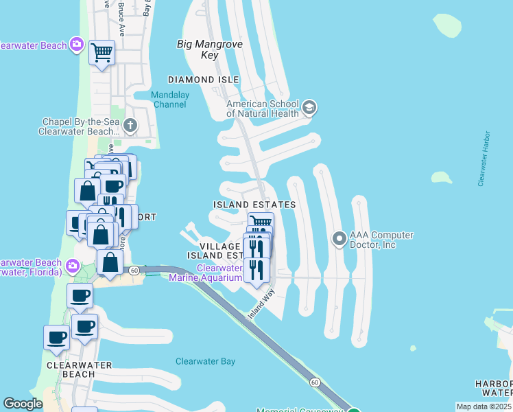 map of restaurants, bars, coffee shops, grocery stores, and more near in Clearwater