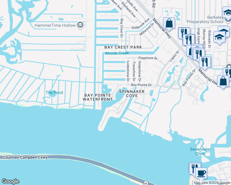 map of restaurants, bars, coffee shops, grocery stores, and more near 8702 Sunrise Jib Way in Tampa