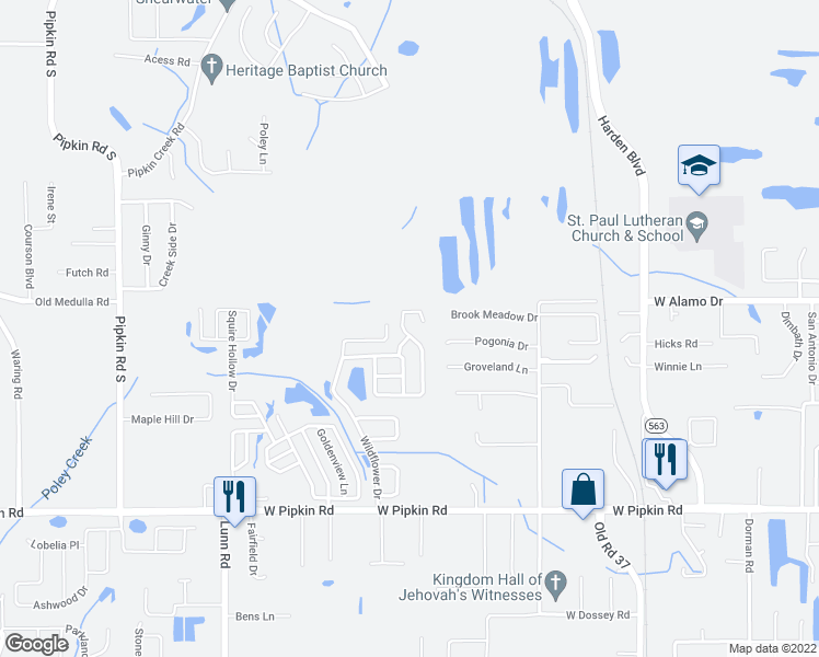 map of restaurants, bars, coffee shops, grocery stores, and more near 1344 Bramblewood Drive in Lakeland