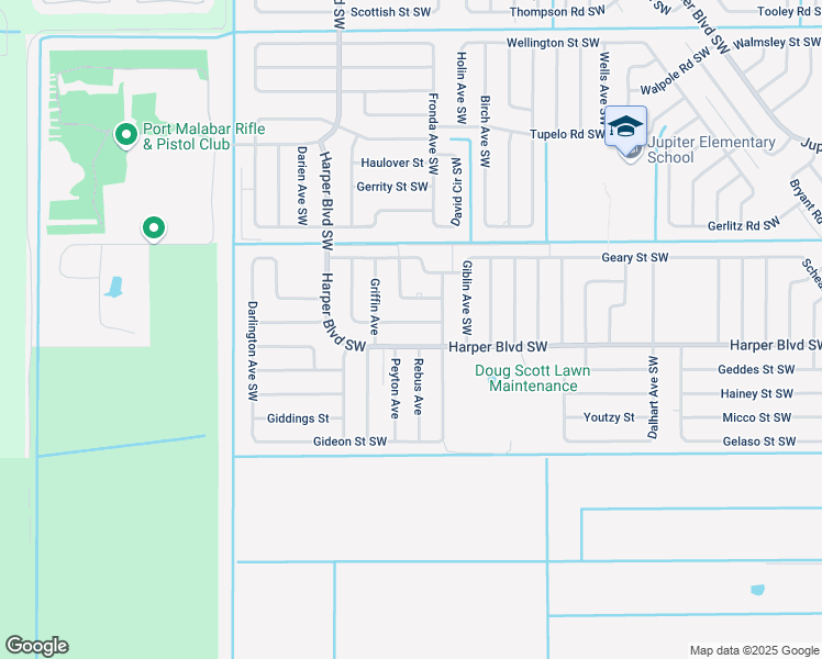 map of restaurants, bars, coffee shops, grocery stores, and more near 1220 Hastings Road Southwest in Palm Bay