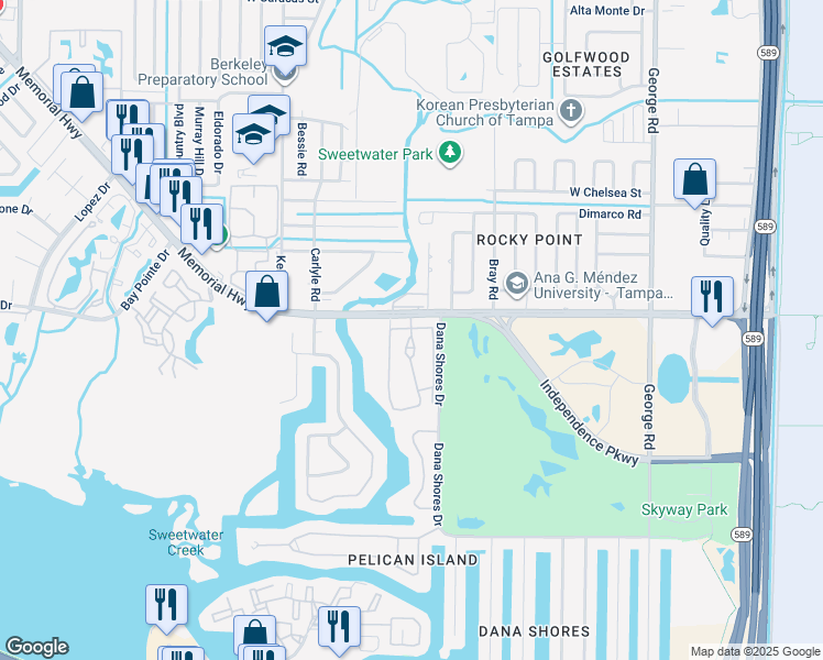 map of restaurants, bars, coffee shops, grocery stores, and more near 4314 Ginger Cove Drive in Tampa
