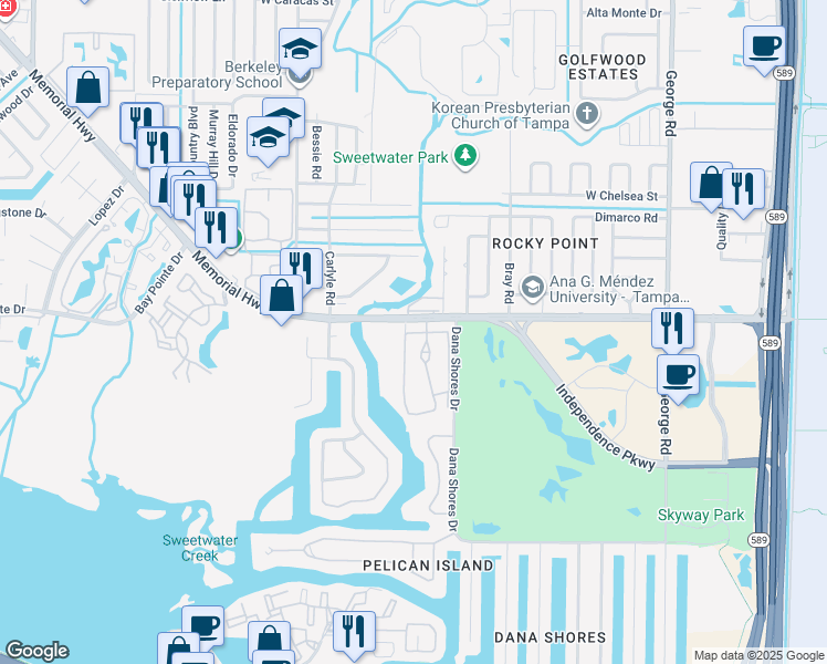 map of restaurants, bars, coffee shops, grocery stores, and more near 4314 Ginger Cove Drive in Tampa