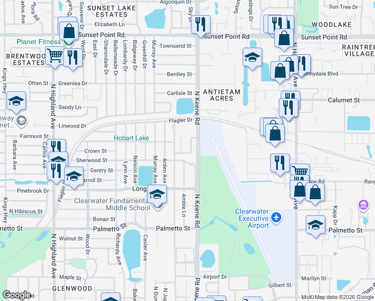 map of restaurants, bars, coffee shops, grocery stores, and more near 1763 Leo Lane South in Clearwater