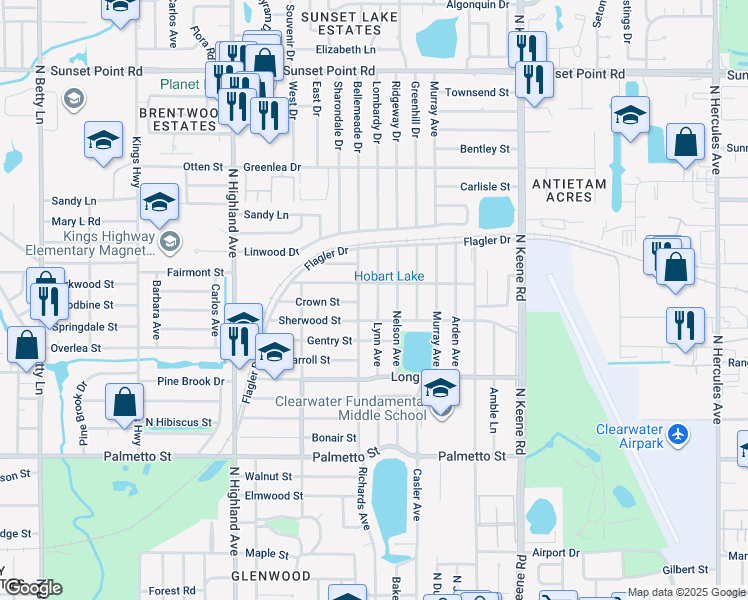 map of restaurants, bars, coffee shops, grocery stores, and more near 1412 Lynn Avenue in Clearwater