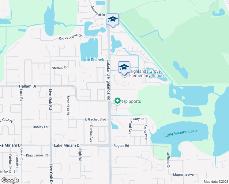 map of restaurants, bars, coffee shops, grocery stores, and more near 2240 Eastmeadows Court in Lakeland