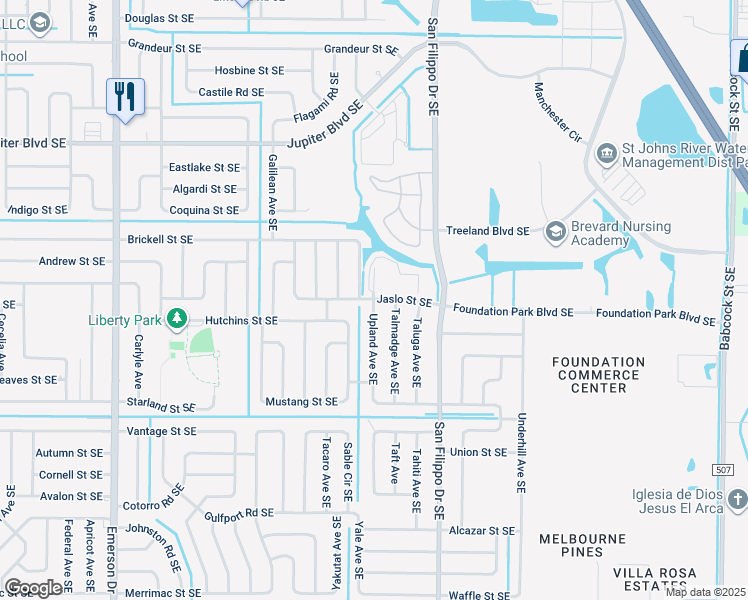 map of restaurants, bars, coffee shops, grocery stores, and more near 714 Talmadge Avenue Southeast in Palm Bay