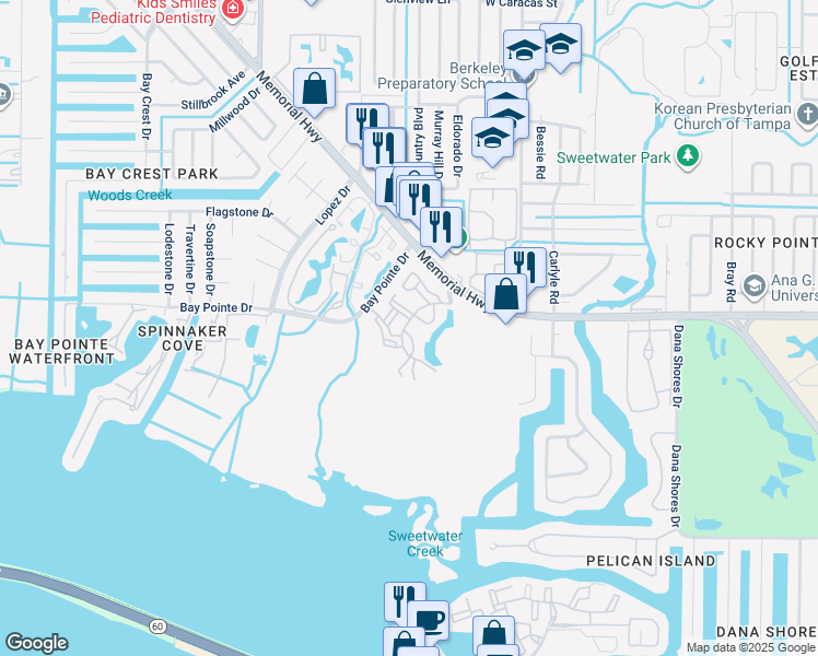 map of restaurants, bars, coffee shops, grocery stores, and more near 5830 Memorial Highway in Tampa