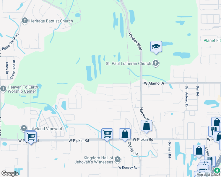 map of restaurants, bars, coffee shops, grocery stores, and more near 1108 Brook Meadow Drive in Lakeland