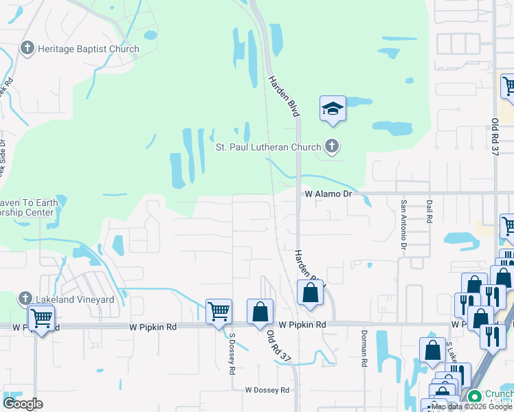 map of restaurants, bars, coffee shops, grocery stores, and more near 1072 Meadowood Pointe Road in Lakeland