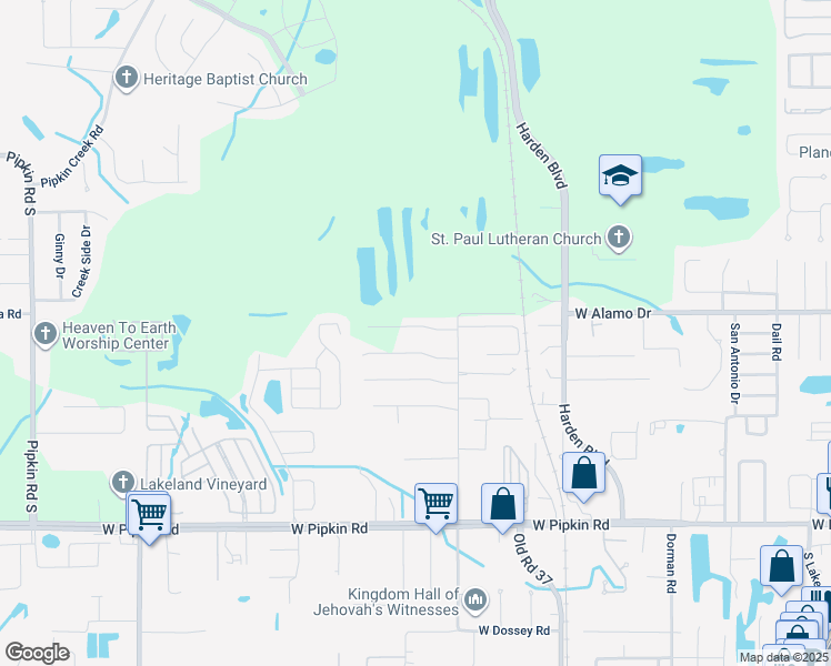 map of restaurants, bars, coffee shops, grocery stores, and more near 1143 Pogonia Drive in Lakeland