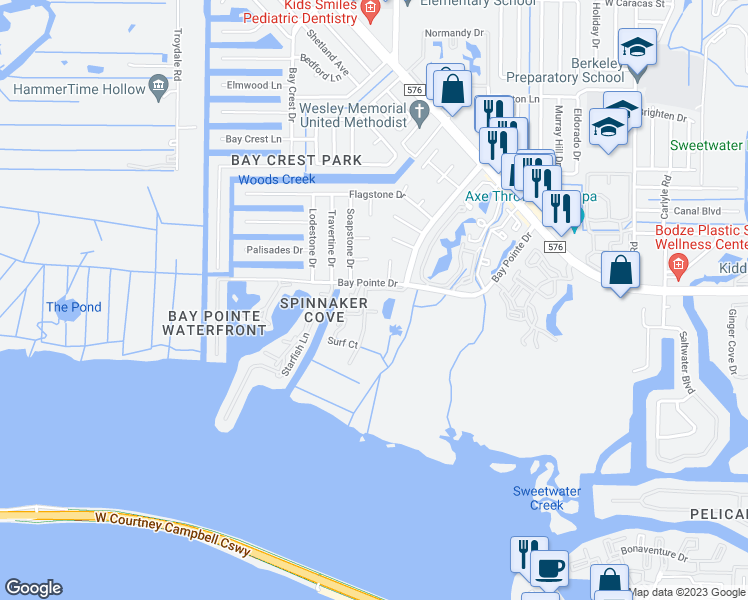 map of restaurants, bars, coffee shops, grocery stores, and more near 4329 Bayside Village Drive in Tampa