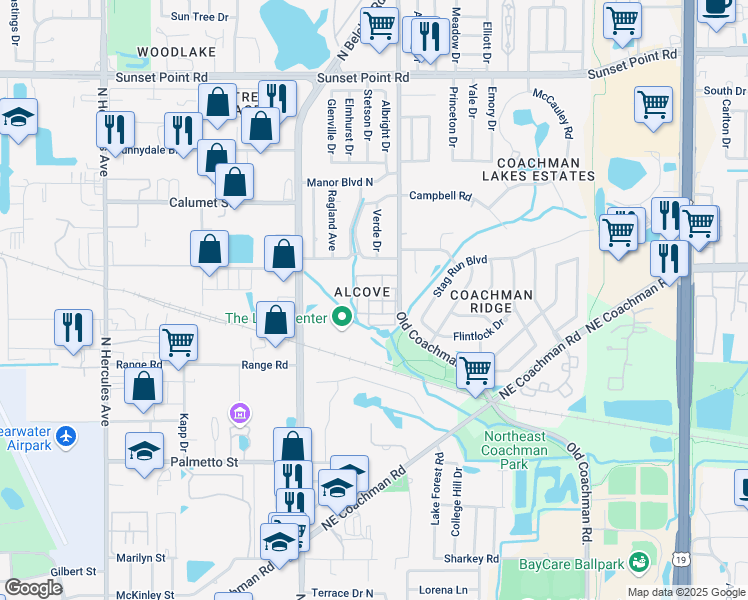 map of restaurants, bars, coffee shops, grocery stores, and more near 816 8th Street in Palm Harbor