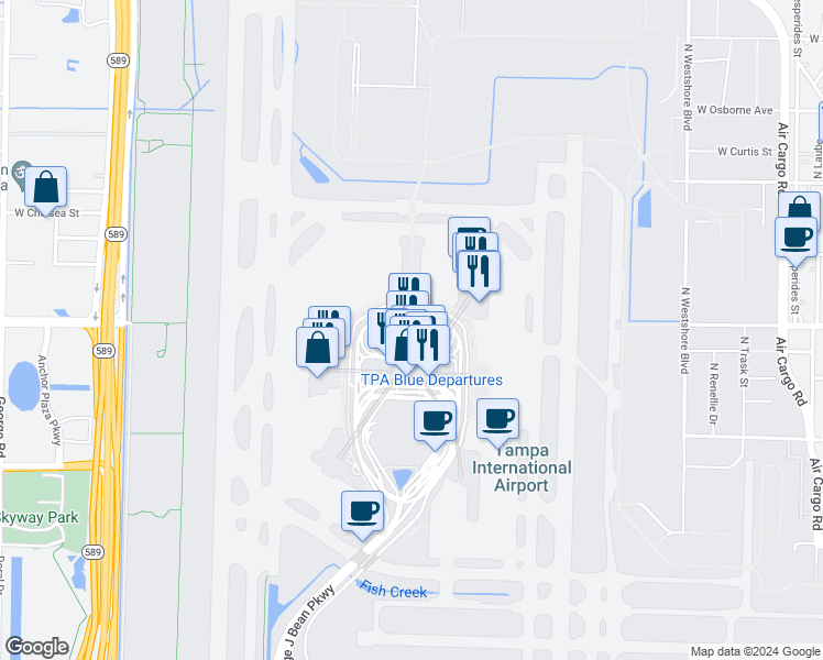 map of restaurants, bars, coffee shops, grocery stores, and more near 4200 George J Bean Parkway in Tampa