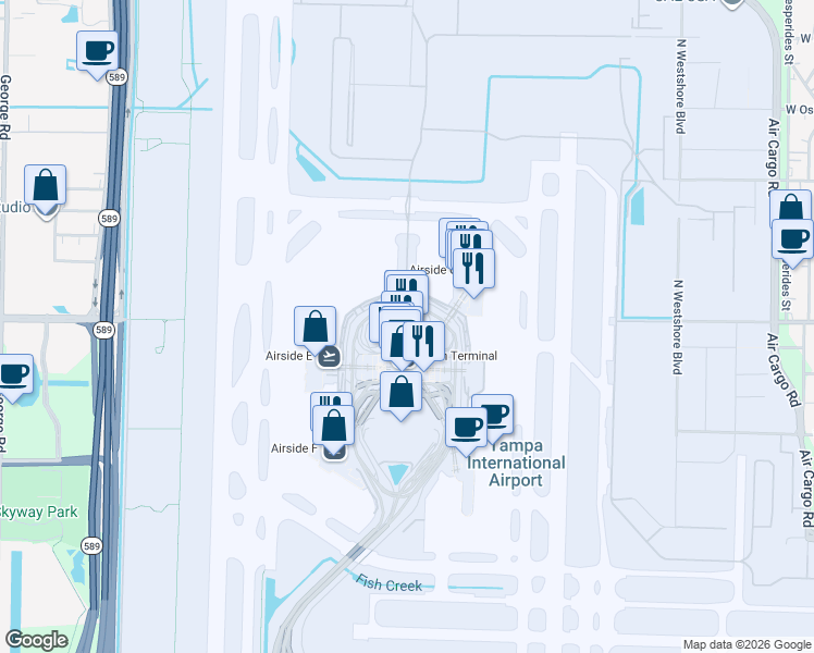 map of restaurants, bars, coffee shops, grocery stores, and more near 4200 George J. Bean Parkway in Tampa