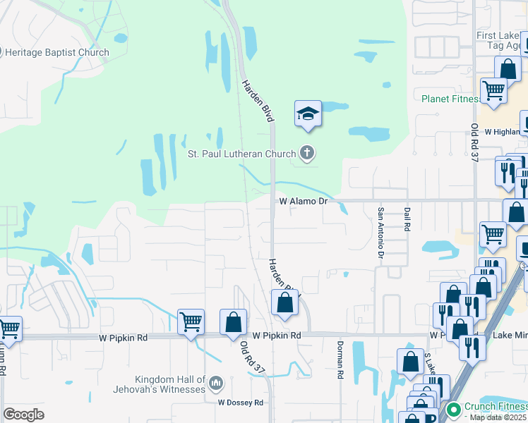 map of restaurants, bars, coffee shops, grocery stores, and more near 1012 Jacks Street in Lakeland