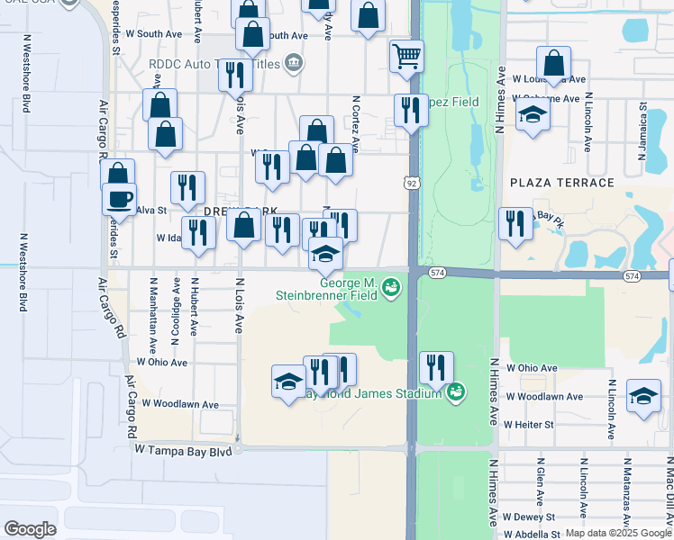 map of restaurants, bars, coffee shops, grocery stores, and more near 3948 West Doctor Martin Luther King Junior Boulevard in Tampa