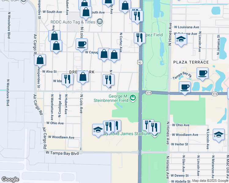 map of restaurants, bars, coffee shops, grocery stores, and more near 3930 West Doctor Martin Luther King Junior Boulevard in Tampa