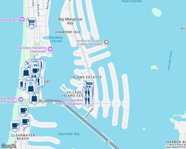 map of restaurants, bars, coffee shops, grocery stores, and more near 333 Island Way in Clearwater