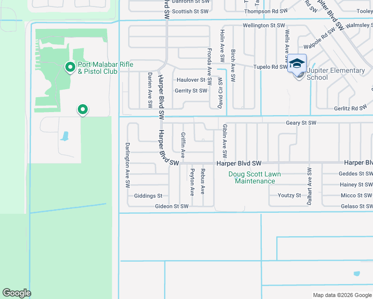 map of restaurants, bars, coffee shops, grocery stores, and more near 784 Griffin Avenue in Palm Bay