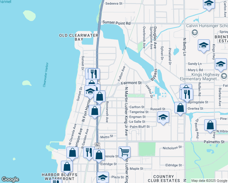 map of restaurants, bars, coffee shops, grocery stores, and more near 1606 Fulton Avenue in Clearwater