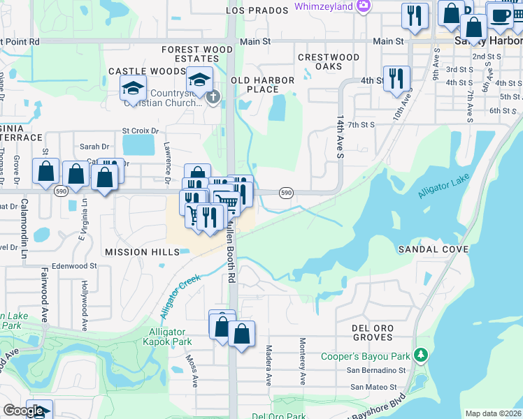 map of restaurants, bars, coffee shops, grocery stores, and more near 1710 10th Street South in Safety Harbor