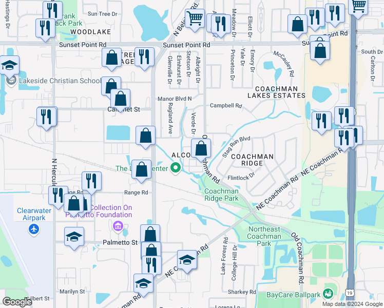 map of restaurants, bars, coffee shops, grocery stores, and more near 519 5th Street in Clearwater