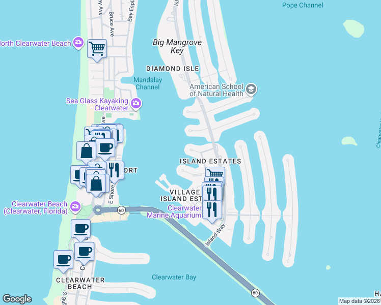 map of restaurants, bars, coffee shops, grocery stores, and more near 211 Skiff Point in Clearwater