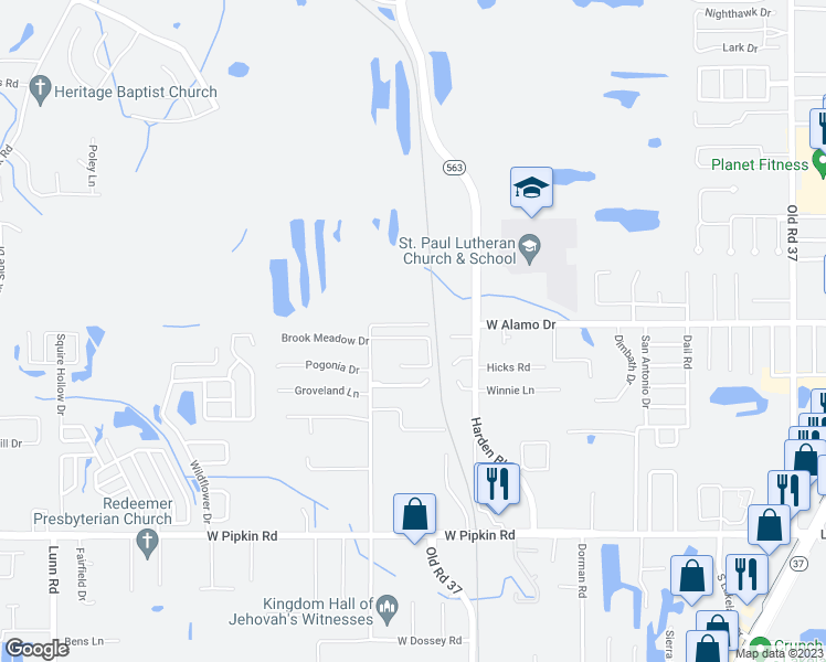 map of restaurants, bars, coffee shops, grocery stores, and more near 1069 Meadowood Point Road in Lakeland
