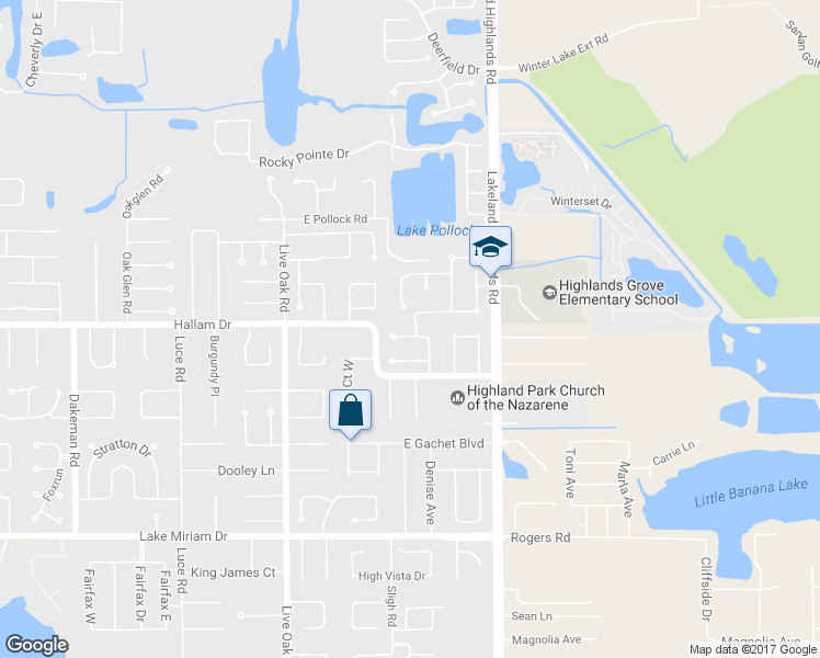 map of restaurants, bars, coffee shops, grocery stores, and more near 2014 Charnes Drive in Lakeland