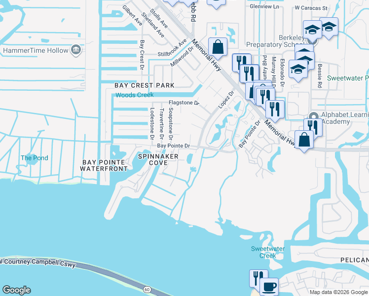 map of restaurants, bars, coffee shops, grocery stores, and more near 4342 Bayside Village Drive in Tampa
