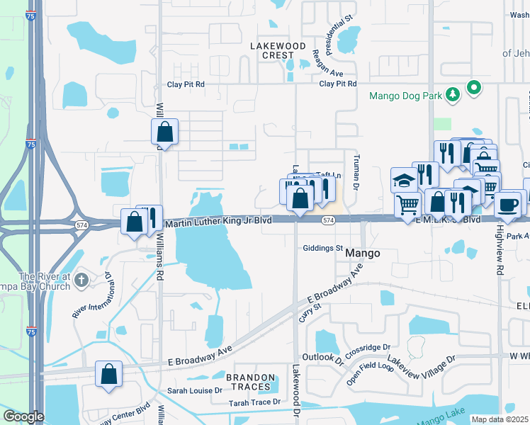 map of restaurants, bars, coffee shops, grocery stores, and more near 11105 Lakewood Pointe Drive in Tampa