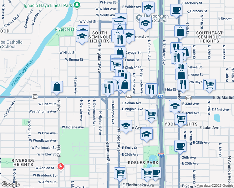 map of restaurants, bars, coffee shops, grocery stores, and more near in Tampa