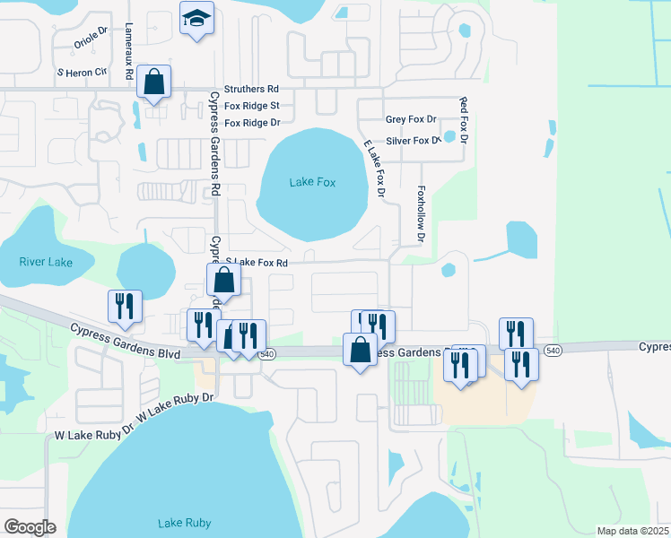 map of restaurants, bars, coffee shops, grocery stores, and more near 7134 Summit Drive in Winter Haven