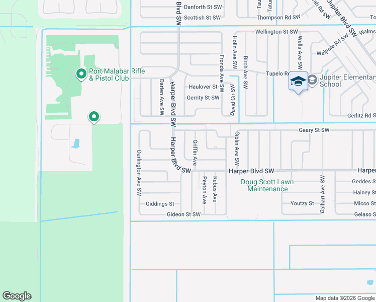 map of restaurants, bars, coffee shops, grocery stores, and more near 736 Griffin Avenue in Palm Bay