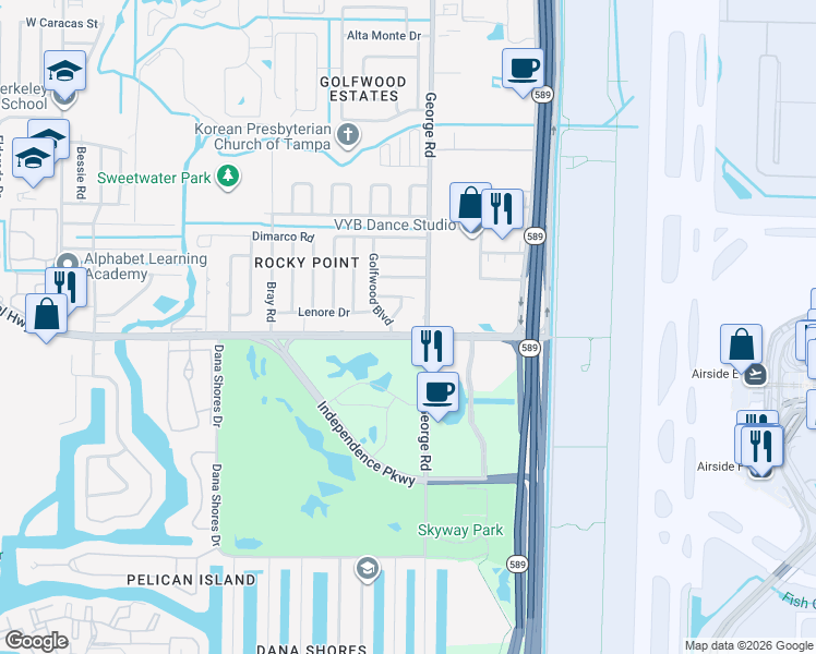 map of restaurants, bars, coffee shops, grocery stores, and more near 4408 George Road in Tampa