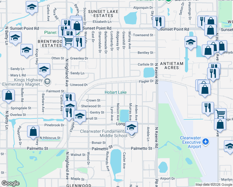 map of restaurants, bars, coffee shops, grocery stores, and more near 1506 Nelson Avenue in Clearwater