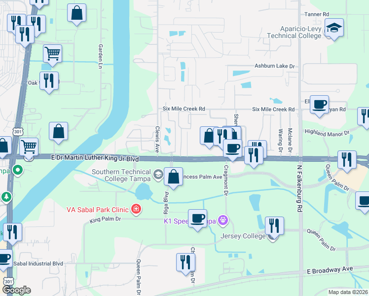 map of restaurants, bars, coffee shops, grocery stores, and more near 4012 Watson Road in Tampa