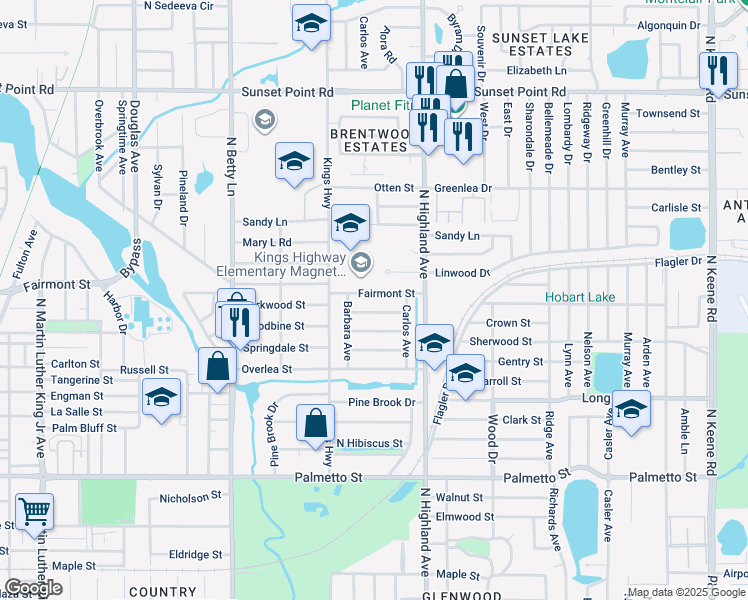 map of restaurants, bars, coffee shops, grocery stores, and more near 1447 Fairmont Street in Clearwater