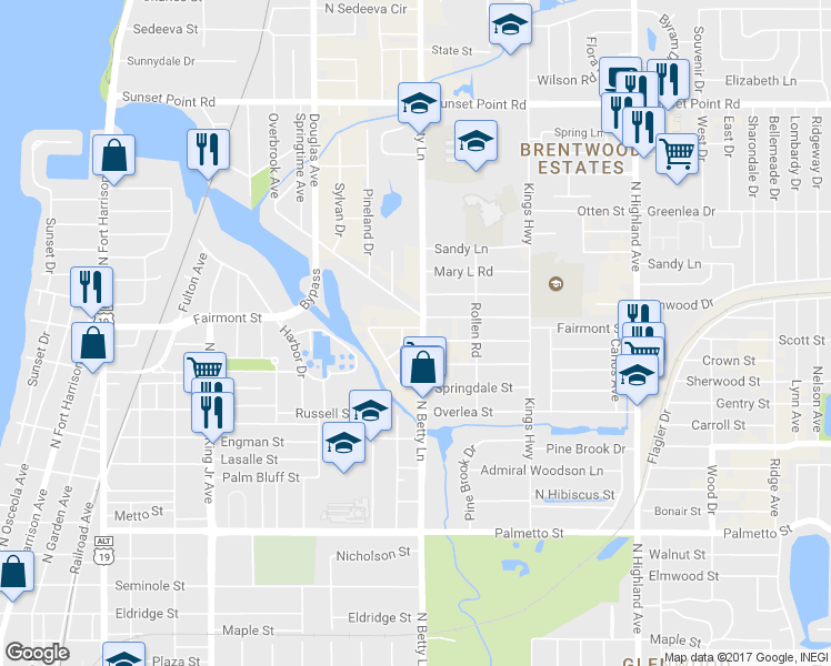 map of restaurants, bars, coffee shops, grocery stores, and more near 1623 North Betty Lane in Clearwater