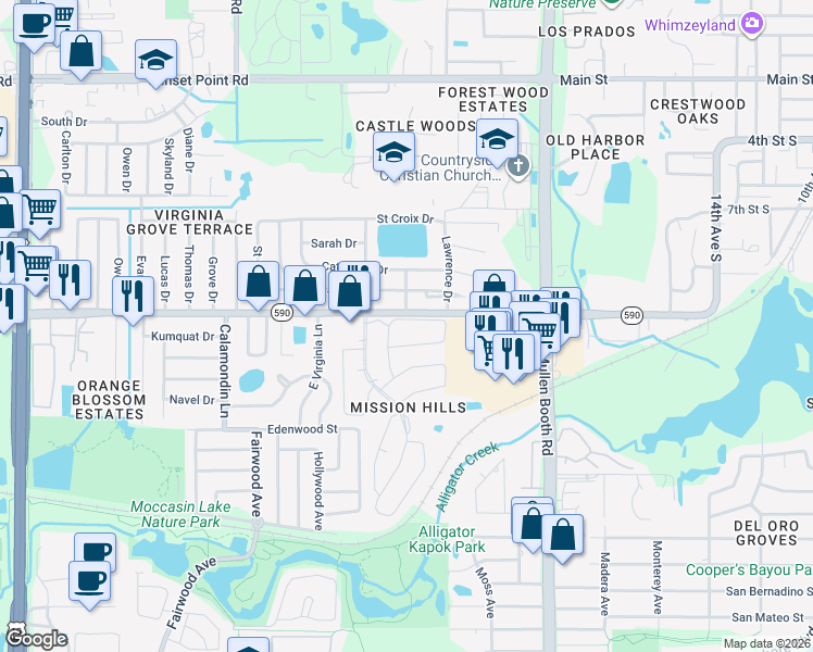 map of restaurants, bars, coffee shops, grocery stores, and more near 2963 Flint Drive North in Clearwater
