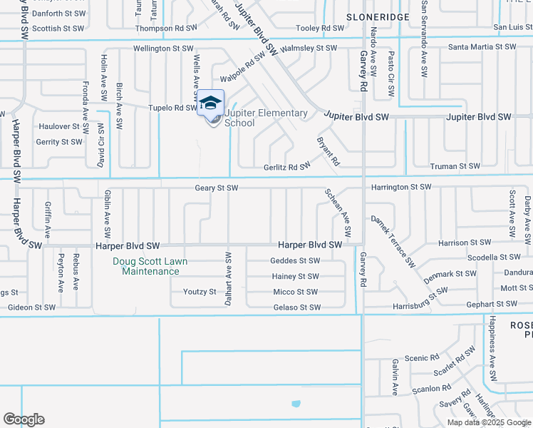 map of restaurants, bars, coffee shops, grocery stores, and more near 738 Harriet Avenue Southwest in Palm Bay