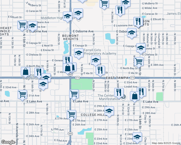 map of restaurants, bars, coffee shops, grocery stores, and more near 4102 North 26th Street in Tampa