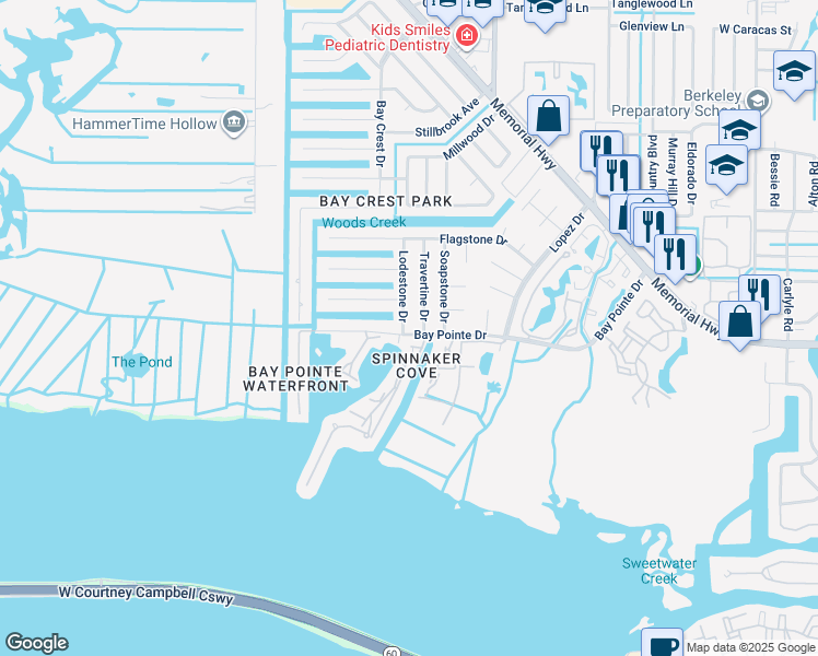 map of restaurants, bars, coffee shops, grocery stores, and more near 4704 Travertine Drive in Tampa